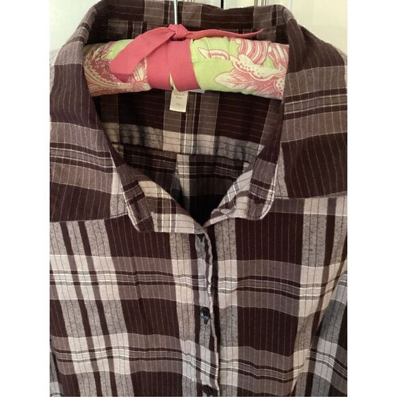 Garnet Hill Womens Plaid Button Down Flannel Shirt Sz 14 Organic Pima Cotton Win - Picture 2 of 8